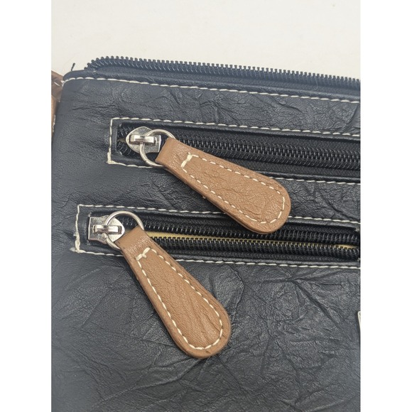 Stone & Co Crossbody Bag Black Tan Faux Leather Purse Zip Pockets Shoulder‎ - Picture 3 of 16